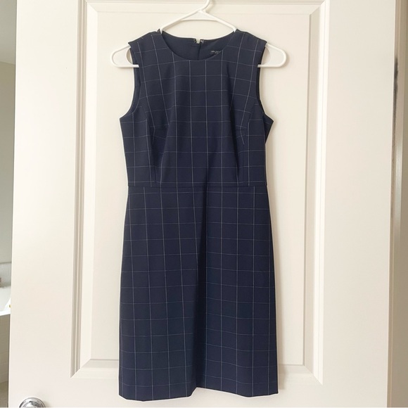 Ann Taylor petite navy blue windowpane office dress 00p - Picture 2 of 5